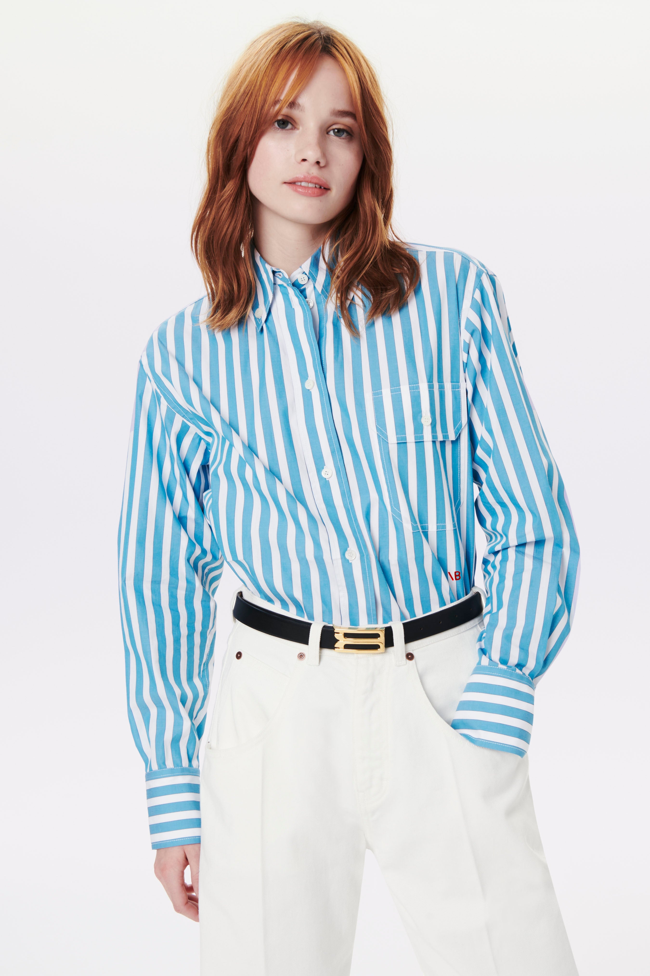 Oversized Men's Shirt in Teal-White - 3