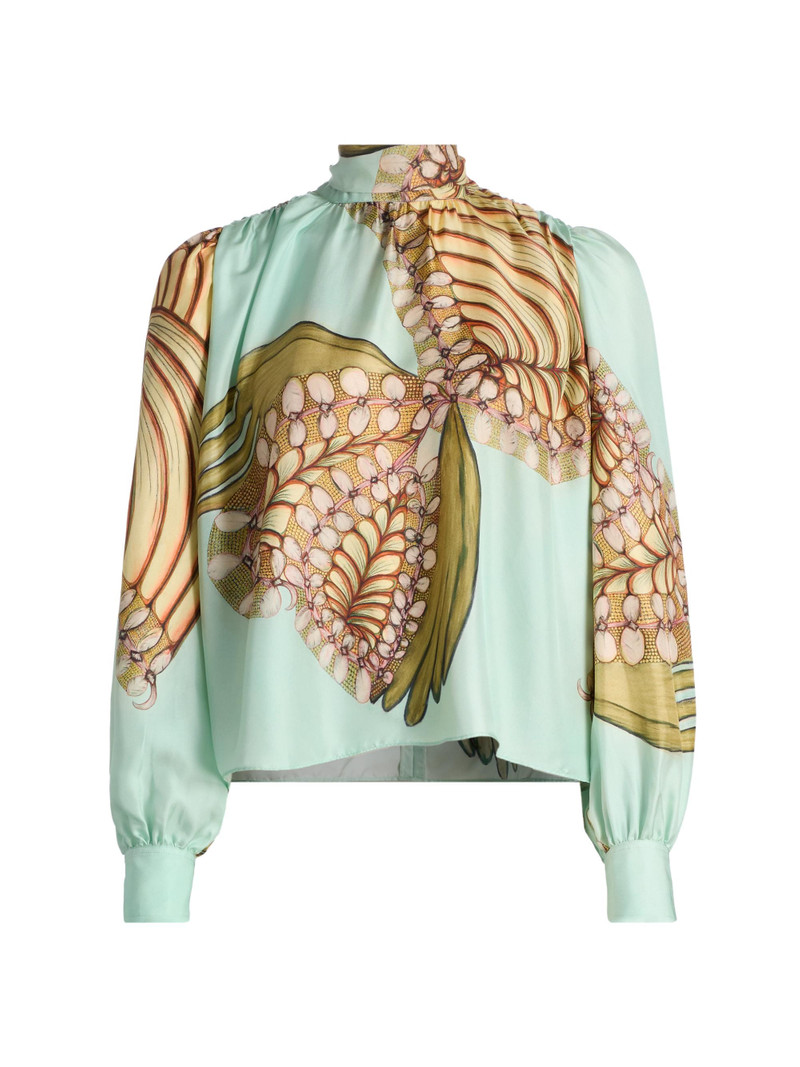 Women's Anna Zemankova Ornament Printed Silk Blouse - Water Blossoms 1