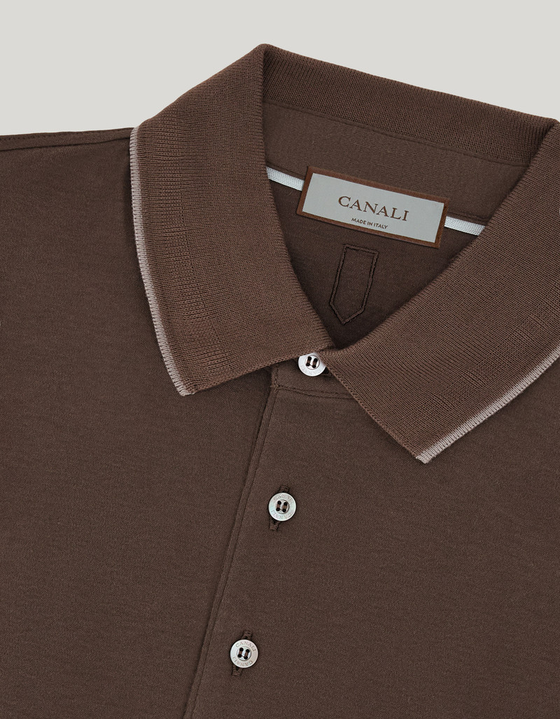 BROWN COTTON AND CASHMERE T-SHIRT WITH CONTRASTING PROFILES 4