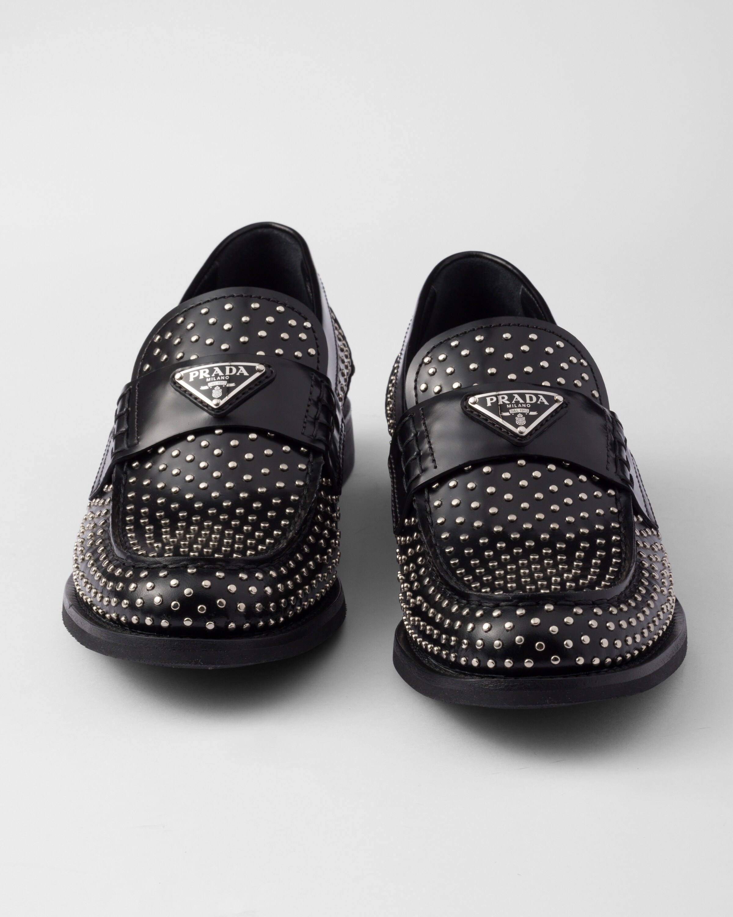 Studded brushed leather loafers - 5