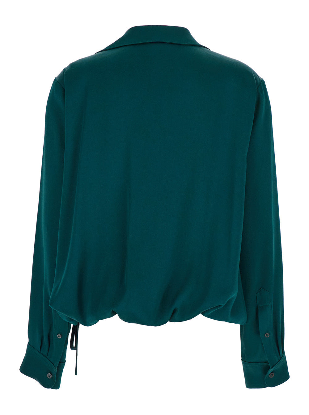 Dries Van Noten Women 'Cedar' Green Blouse With Spread Collar And Elastic Drawstring Waist In Viscos - 2