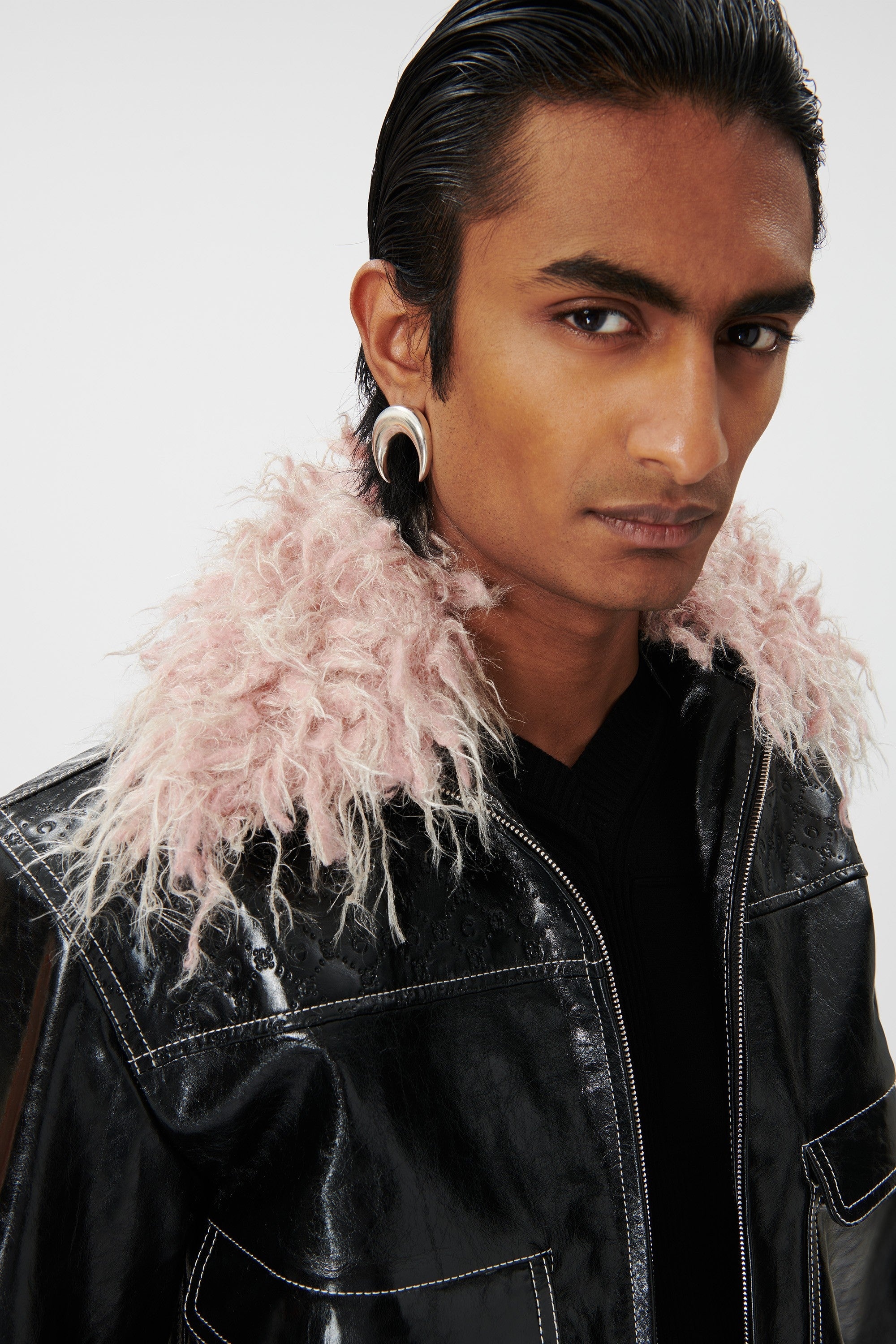 Embossed Leather Bomber Jacket - 4