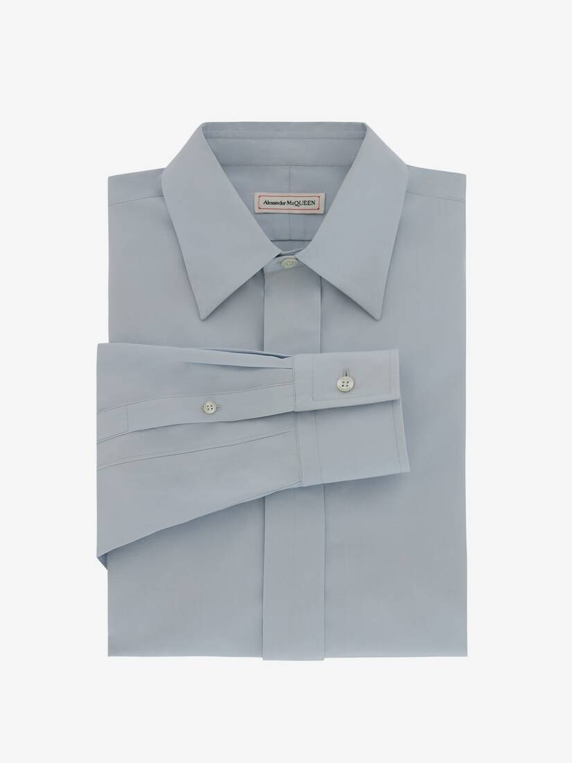 Men's Dropped Shoulder Poplin Shirt in Cloud Blue - 5