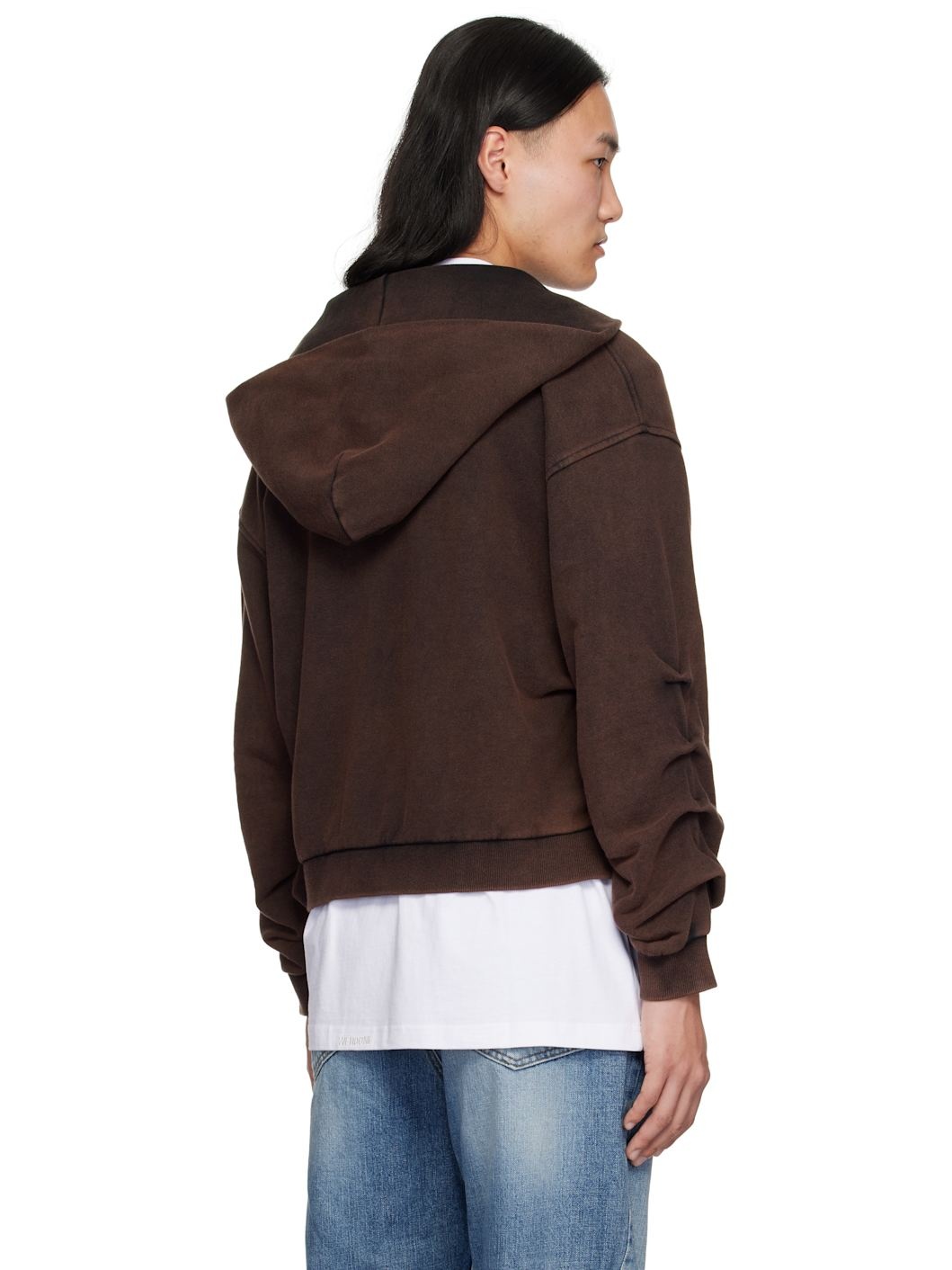 Brown Wrinkled Zip-Up Hoodie - 3