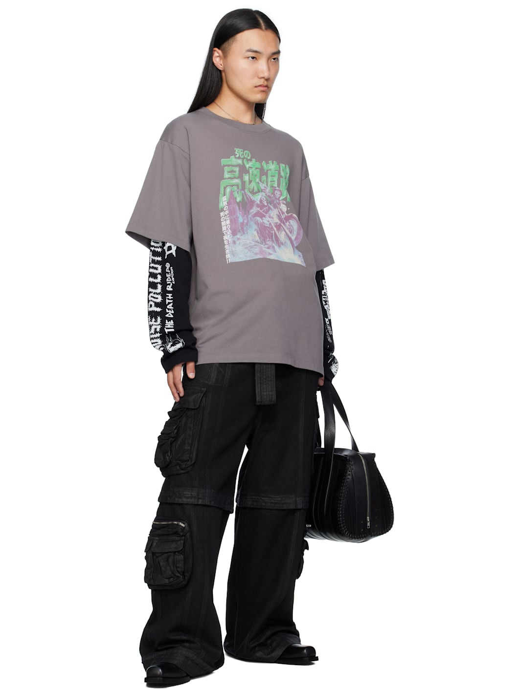 Black Coated Denim Cargo Pants - 5