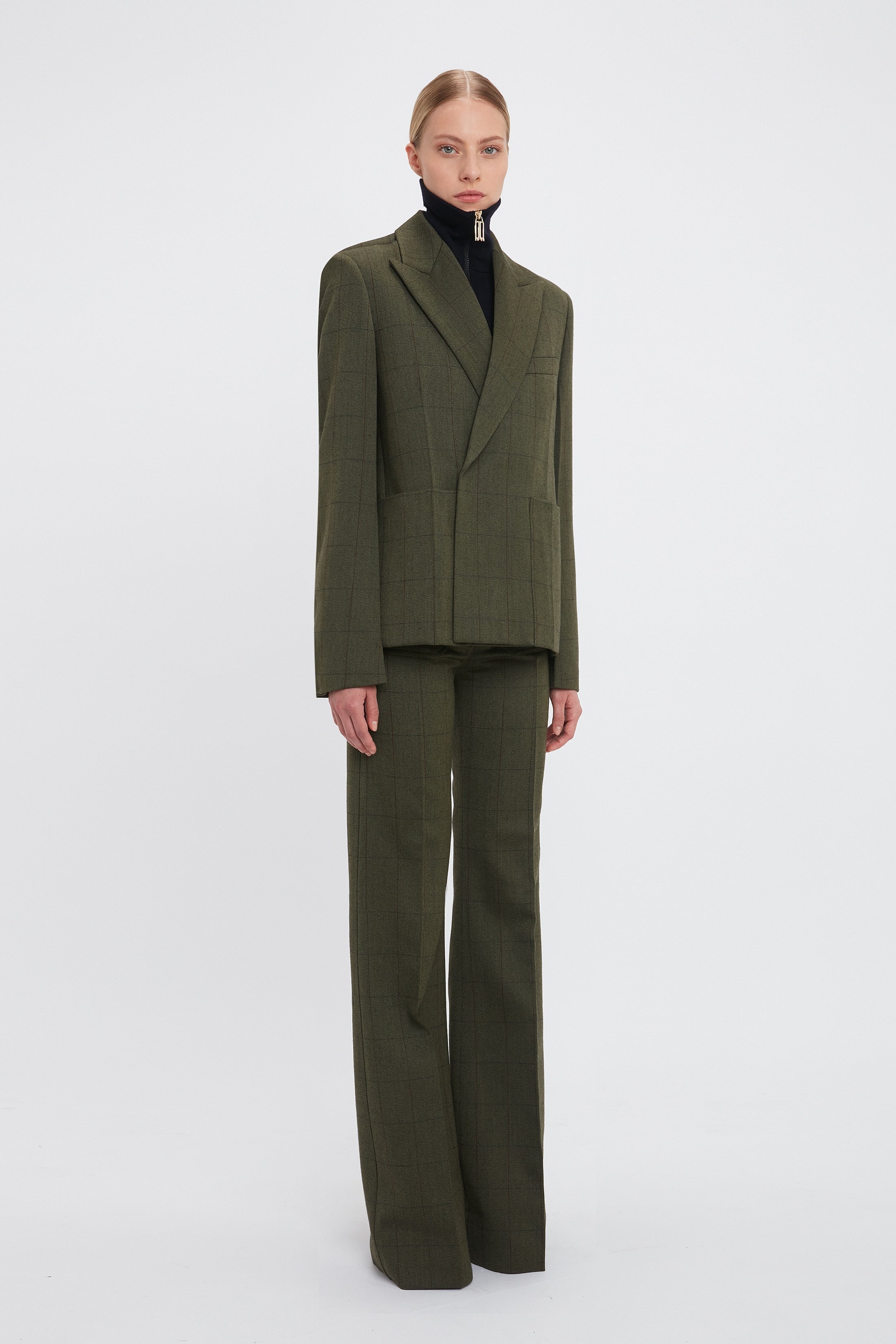 Double Breasted Slant Shoulder Jacket In Dark Fern - 3