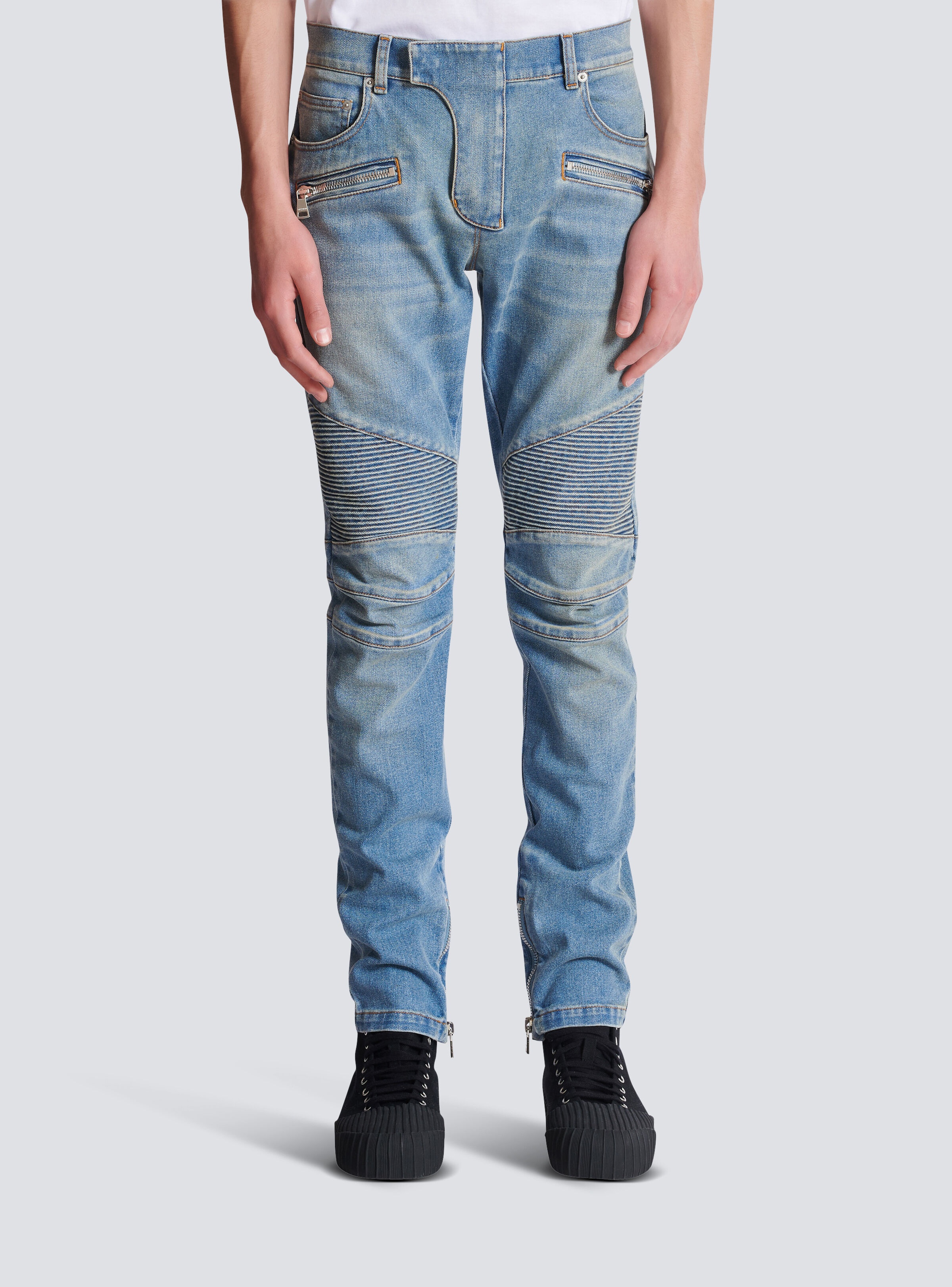Slim-fit biker trousers in denim - 5