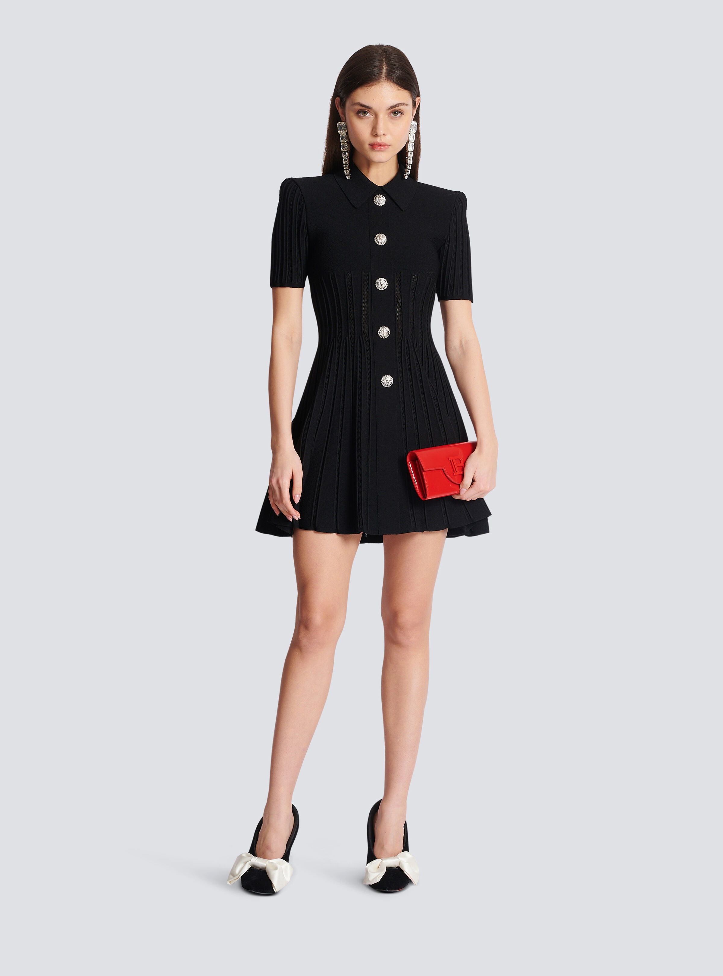 Short flared ribbed knit dress - 2