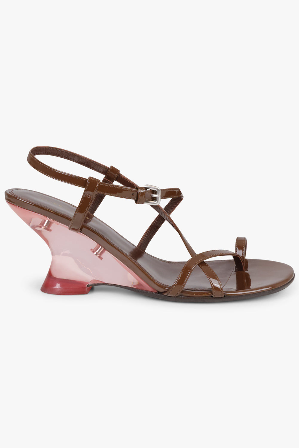 SCULPTURAL WEDGE 75MM PATENT SANDAL | DARK BROWN/PINK - 2