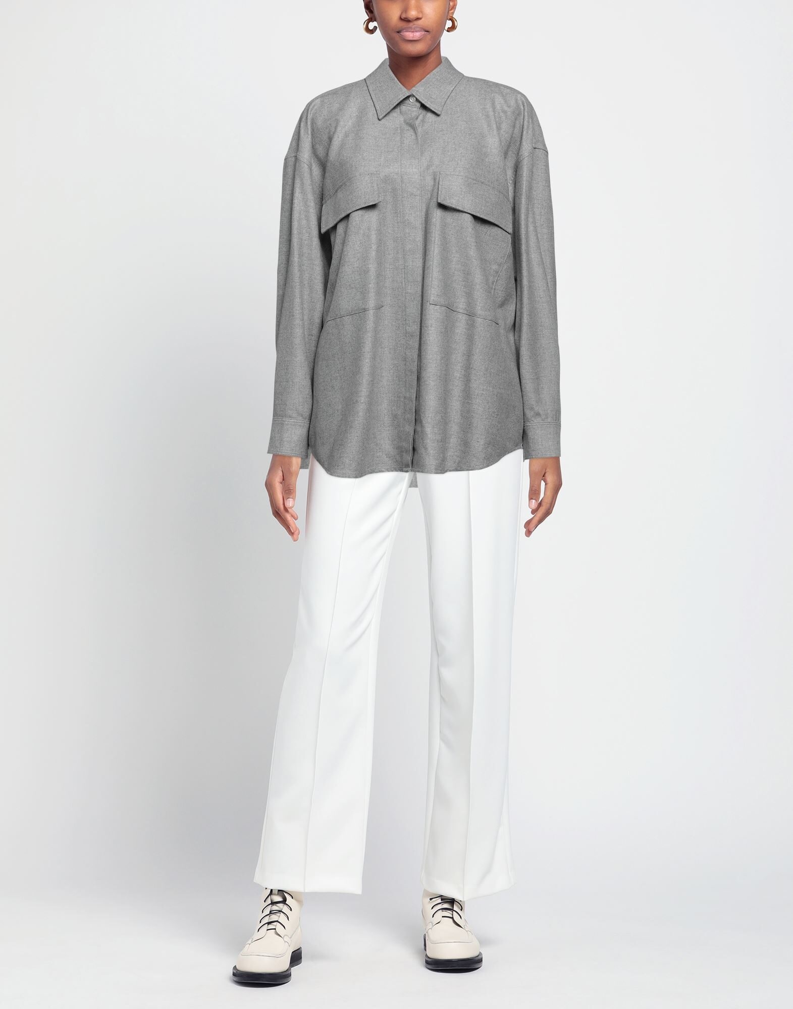 Grey Women's Solid Color Shirts & Blouses - 2