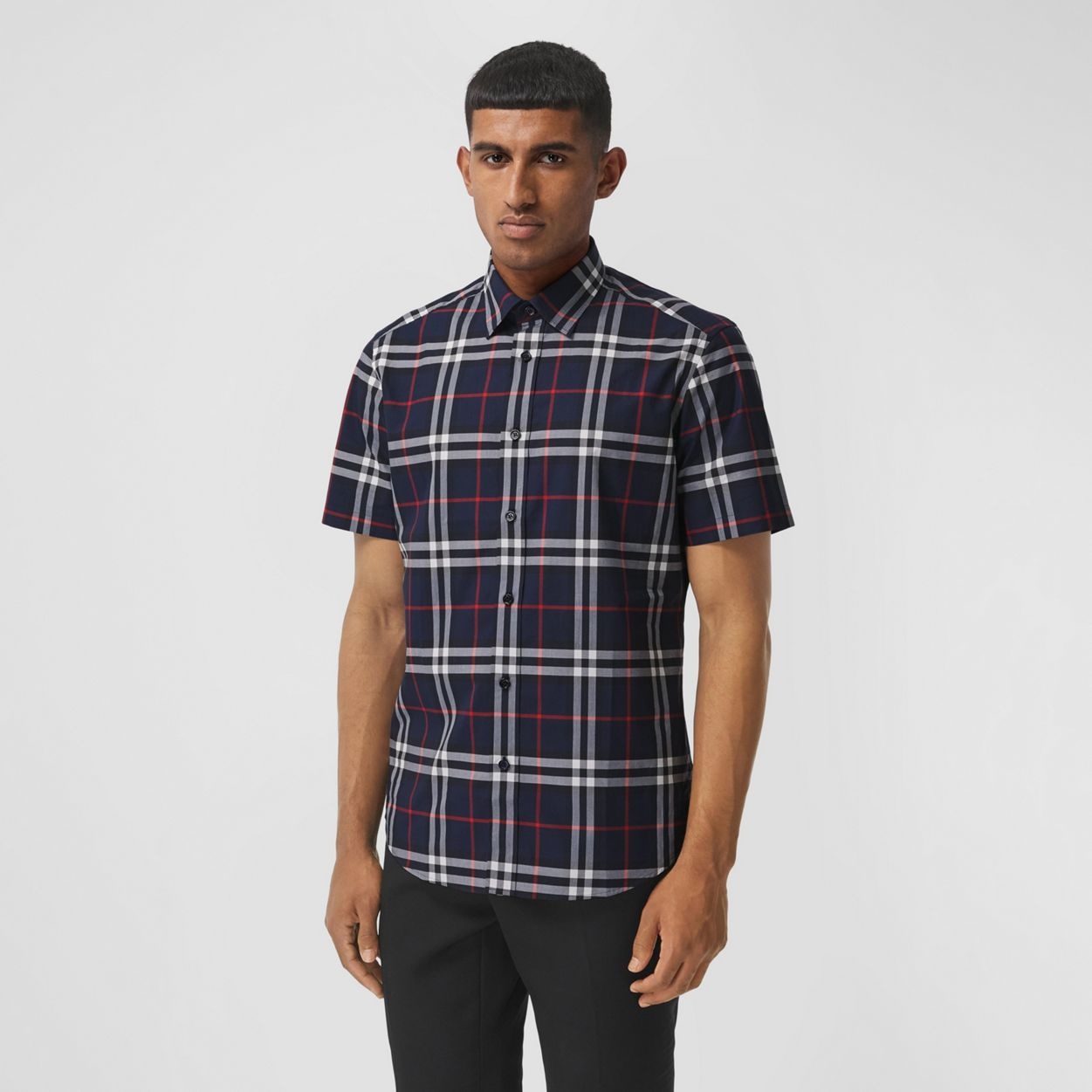 Short-sleeve Check Cotton Poplin Shirt - 5