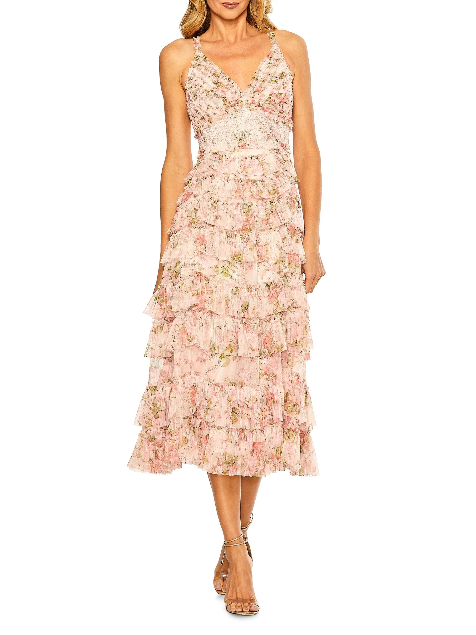 Women's Floral Ruffled Sleeveless Midi-Dress - Blush Muti - 1