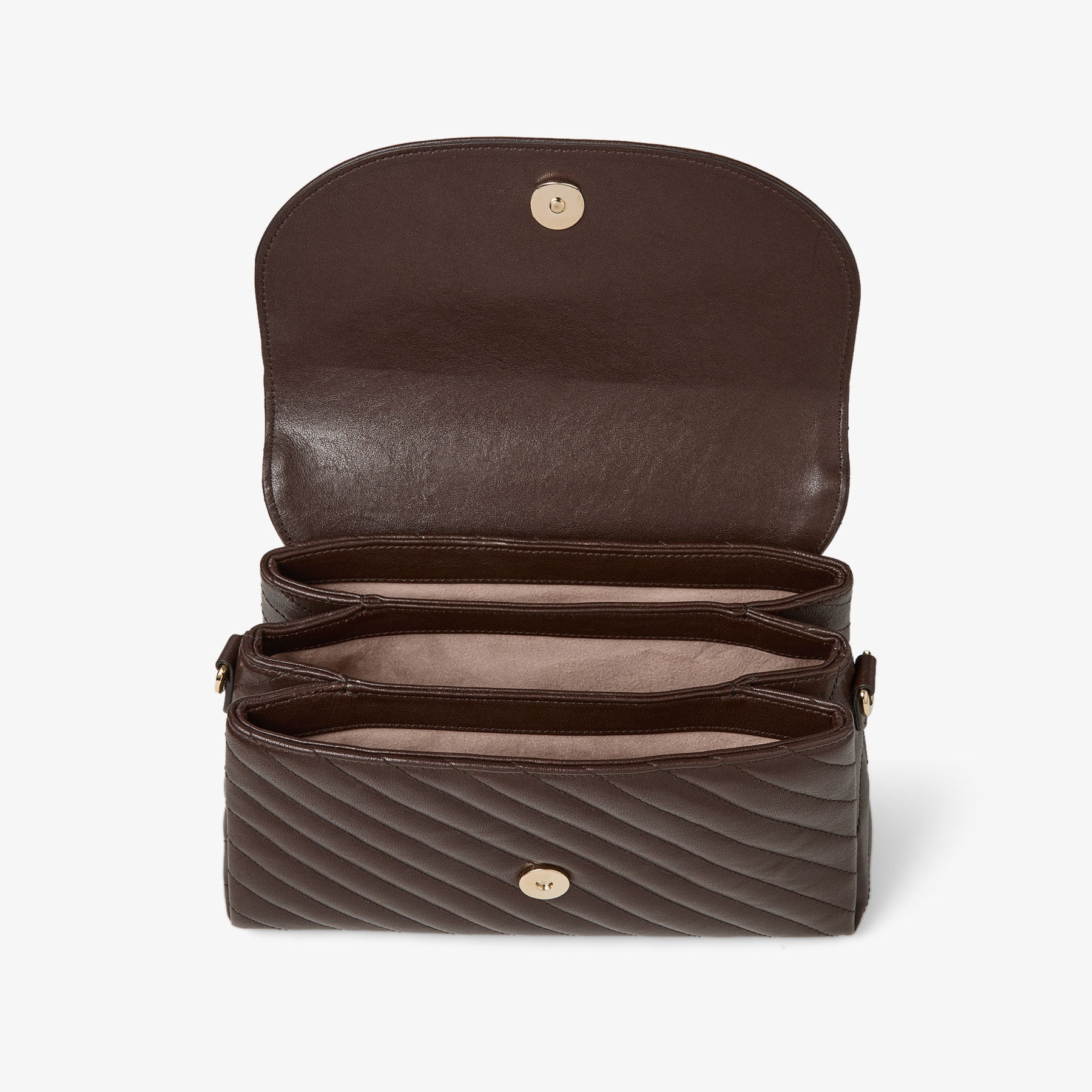 Curve Top Handle
Chocolate Quilted Biker Leather Shoulder Bag with Pearl Embellishments - 4