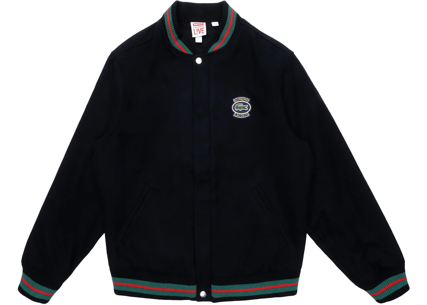 Supreme LACOSTE Wool Varsity Jacket Black - 1