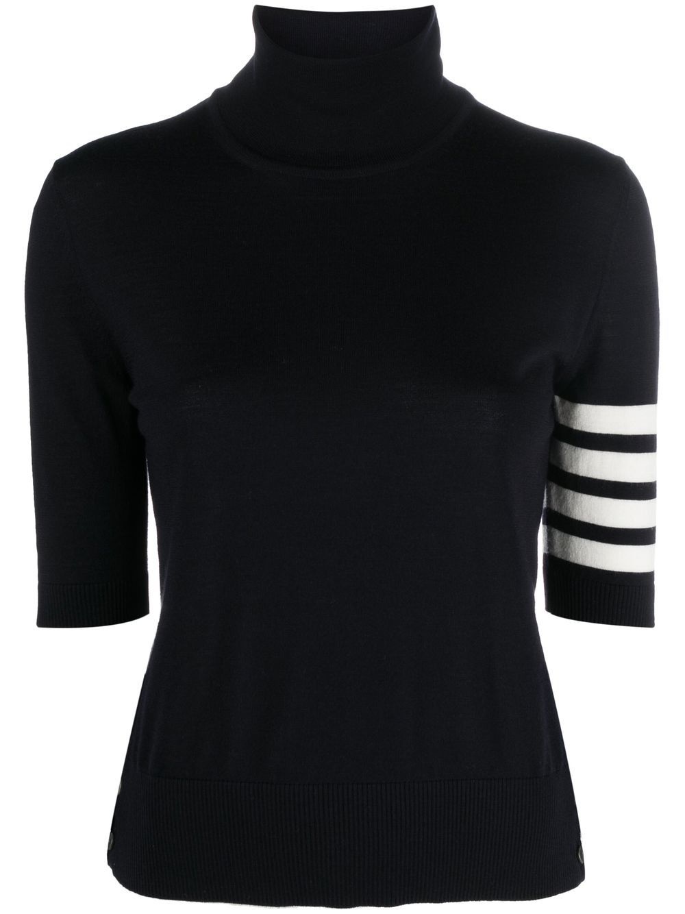 THOM BROWNE - Women Relaxed Fit Ss Turtleneck In Fine Merino Wool W/ 4 Bar Stripes - 5
