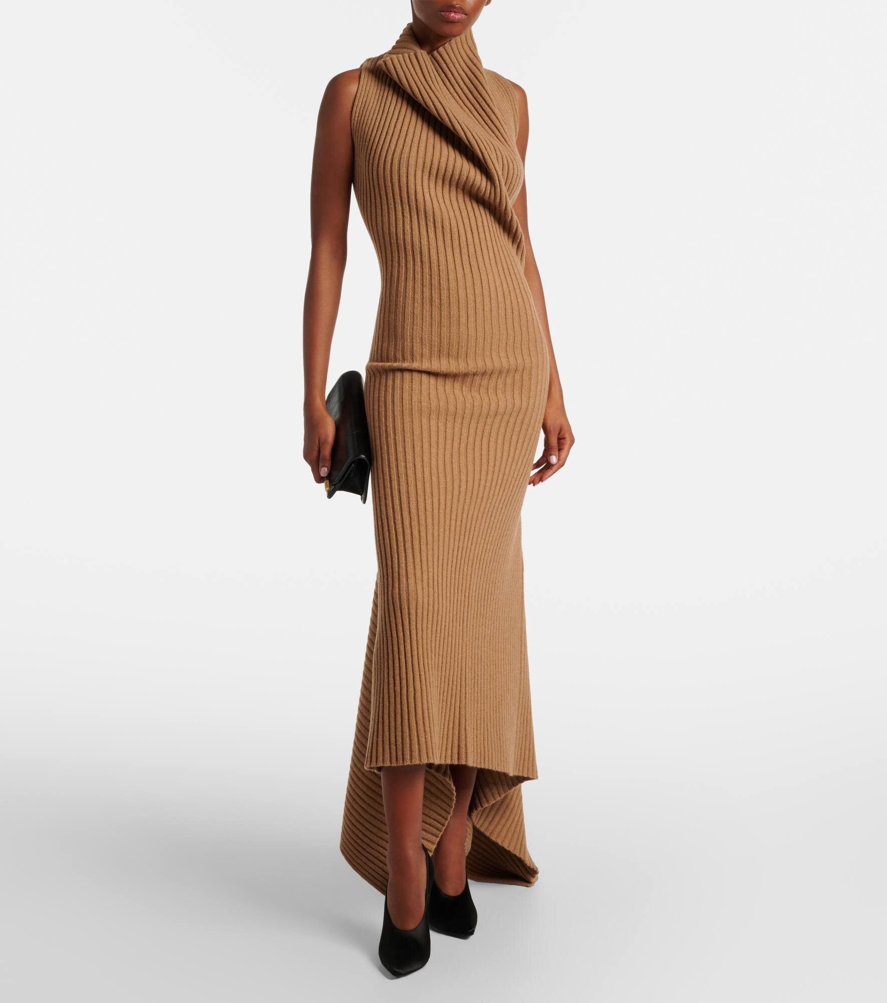 Draped ribbed-knit wool-blend midi dress - 2