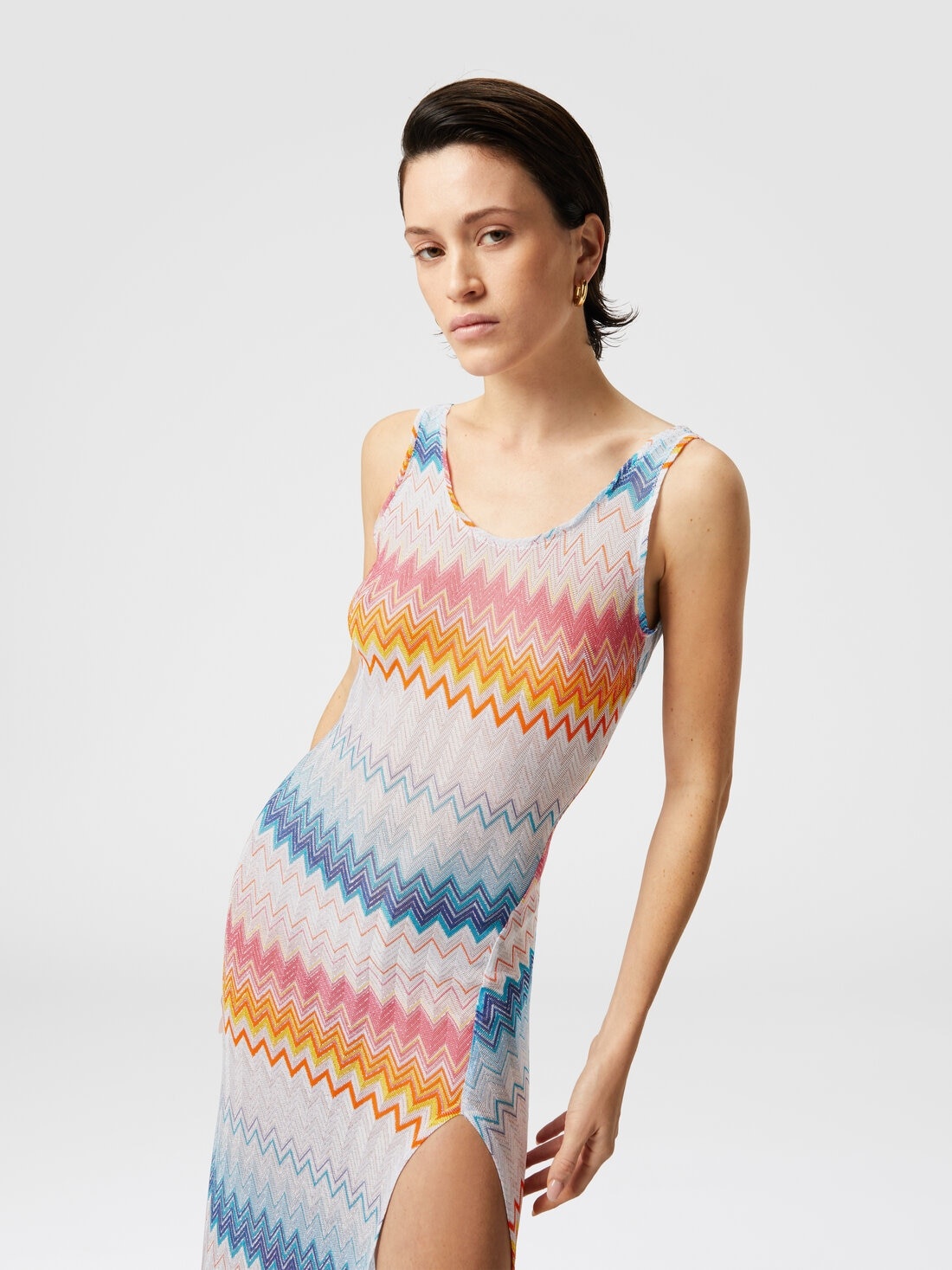 Long cover-up in viscose zig zag lamé - 4