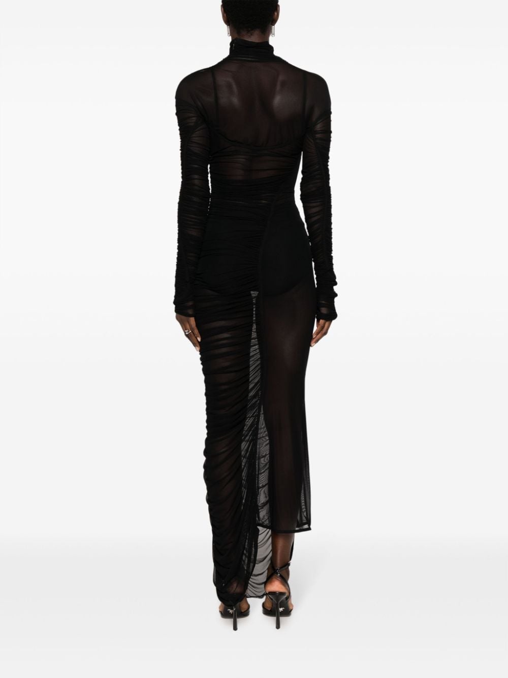 Fishnet ruched sheer maxi dress - 4