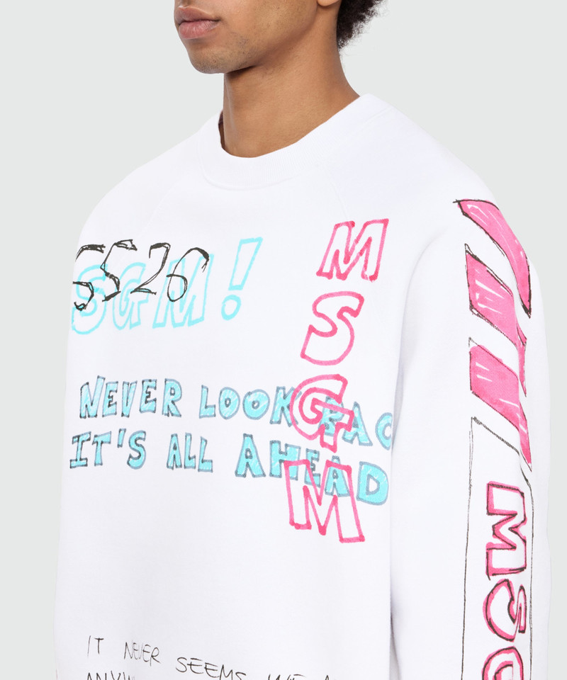 White cotton crew-neck sweatshirt with all-over print 5