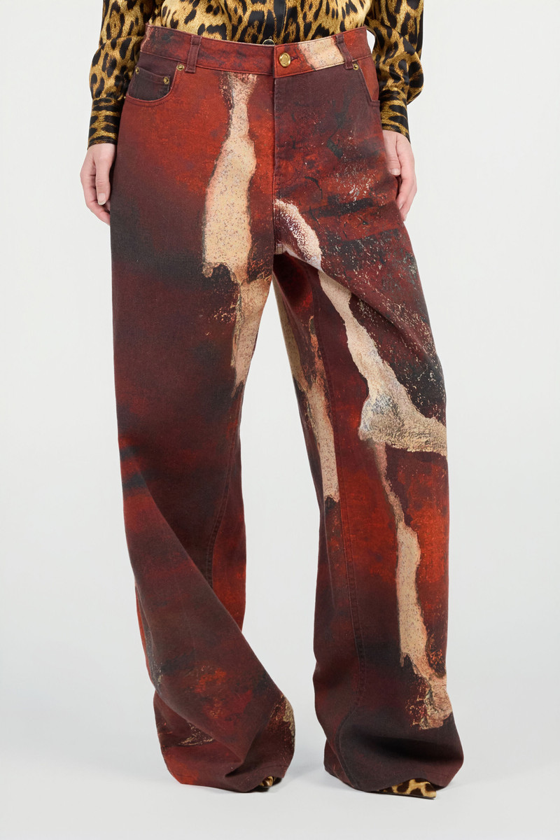 Red Faded-Dye Effect Denim Jeans 3
