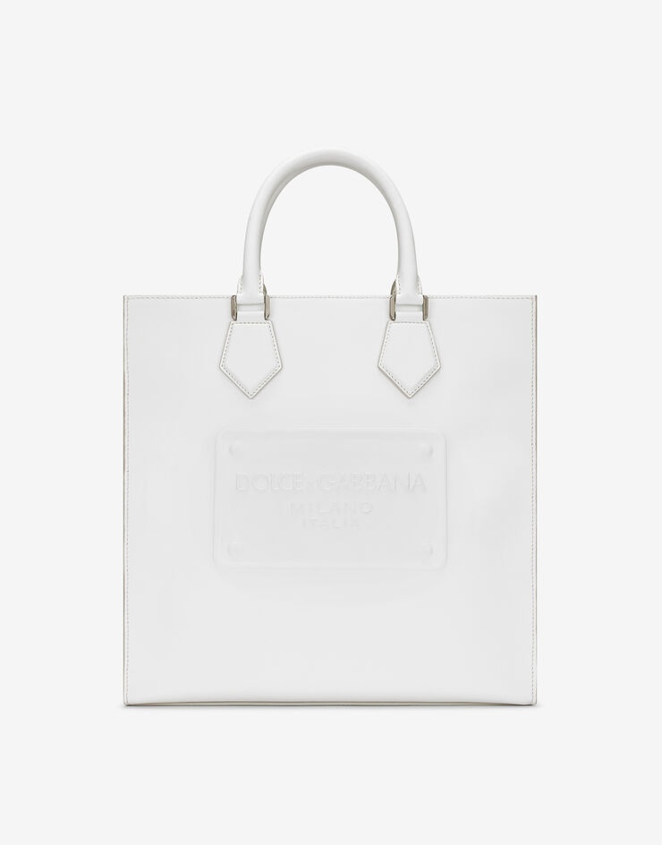 Calfskin tote bag with raised logo 1