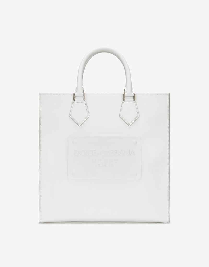 Calfskin tote bag with raised logo 1