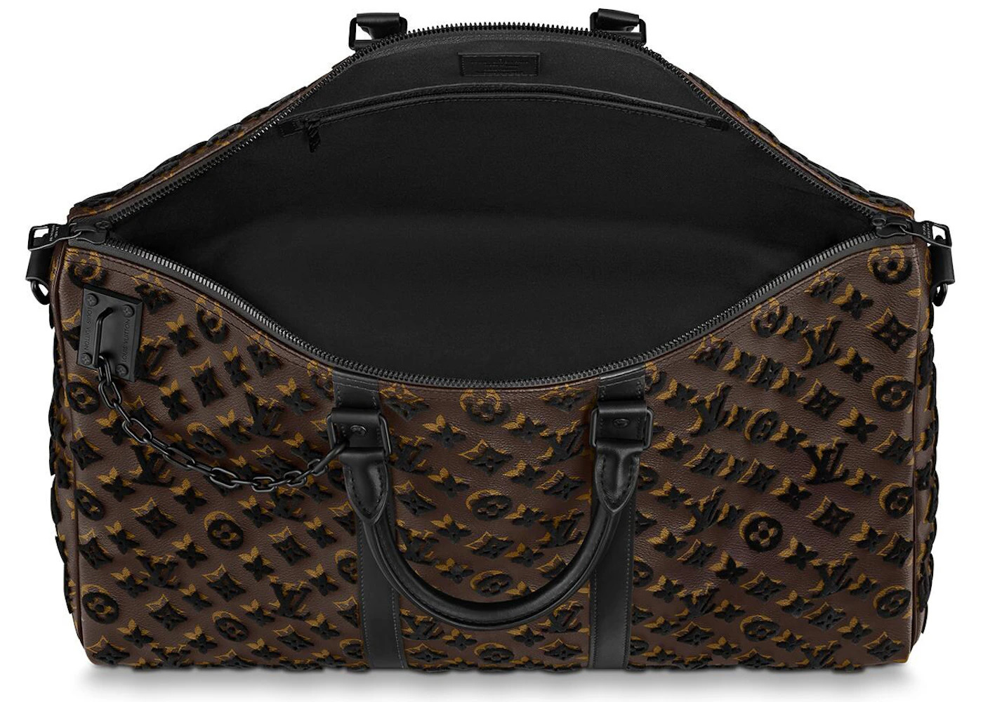 Louis Vuitton Keepall Triangle Bandouliere Monogram Tuffetage 50 Black - 3