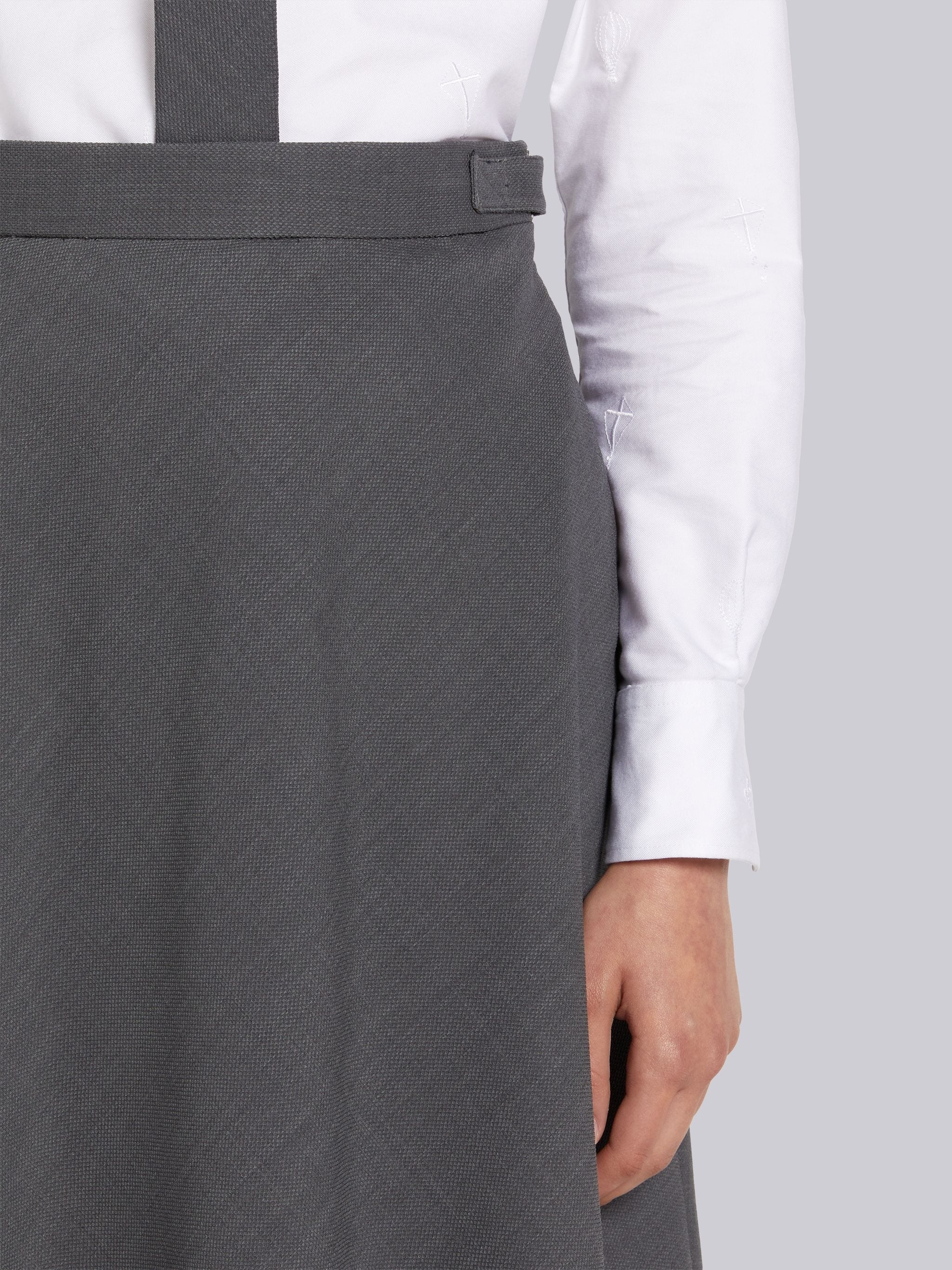 Medium Grey Wool Pique Suiting Side Tab A-line Below the Knee Skirt - 5