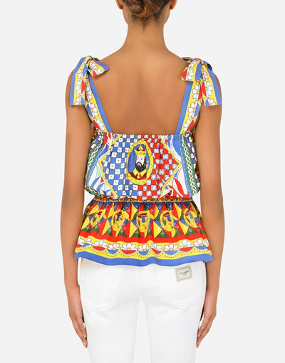 Dolce & Gabbana Carretto-print poplin top with ruffled detailing outlook