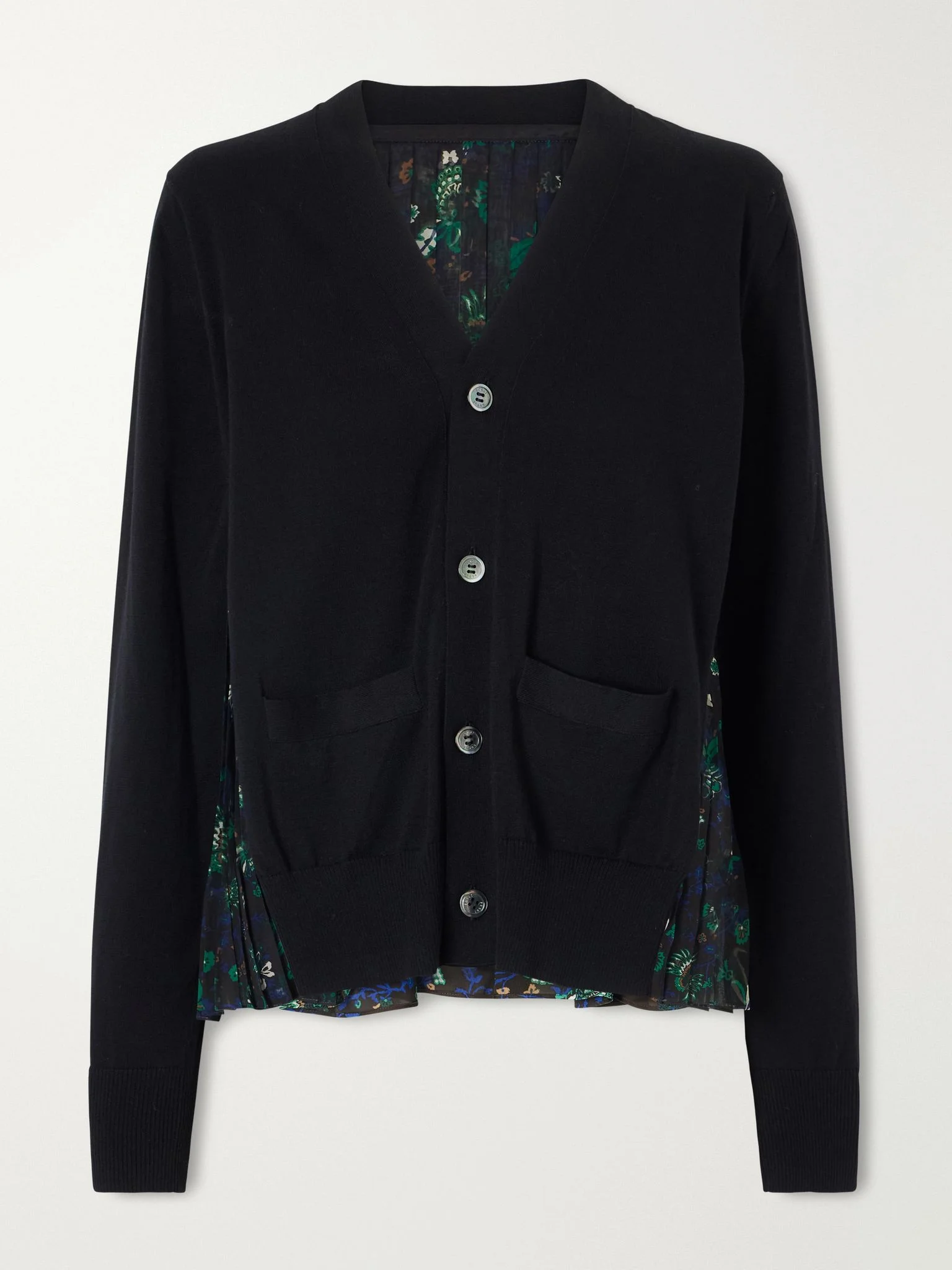 Layered floral-print mesh-trimmed cotton cardigan Multi - 1