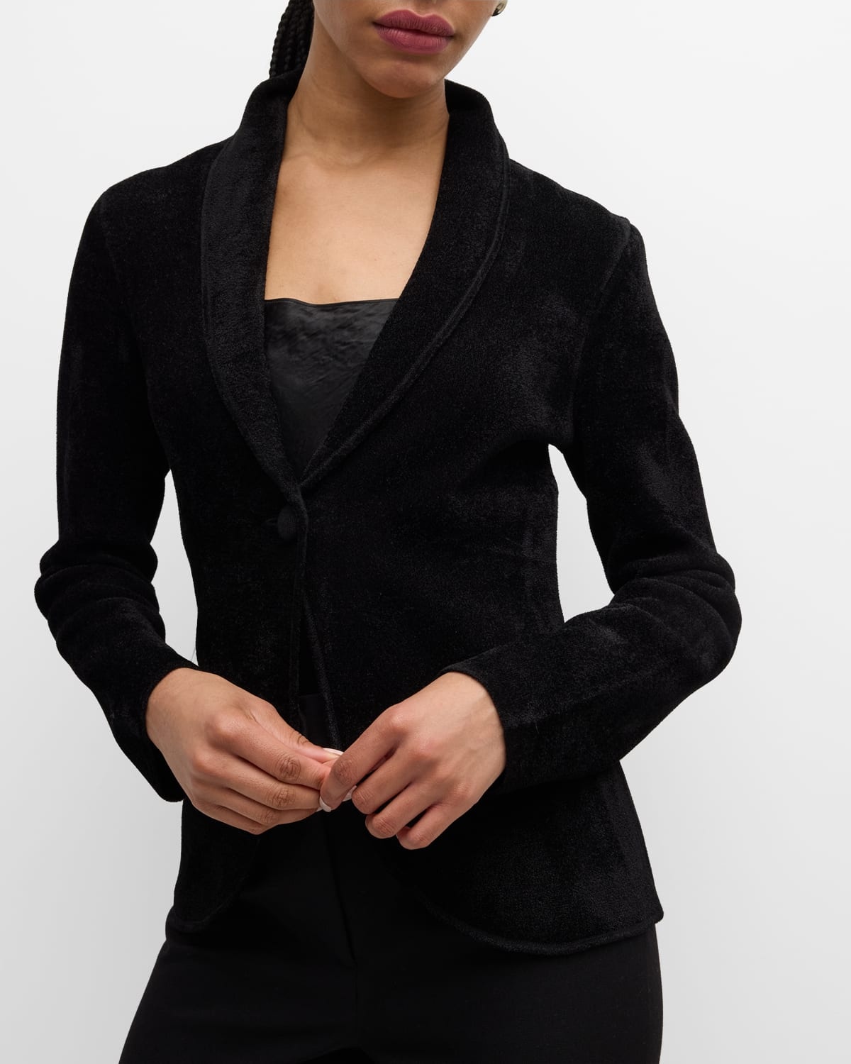 Single-Button Chenille Jacket - 7