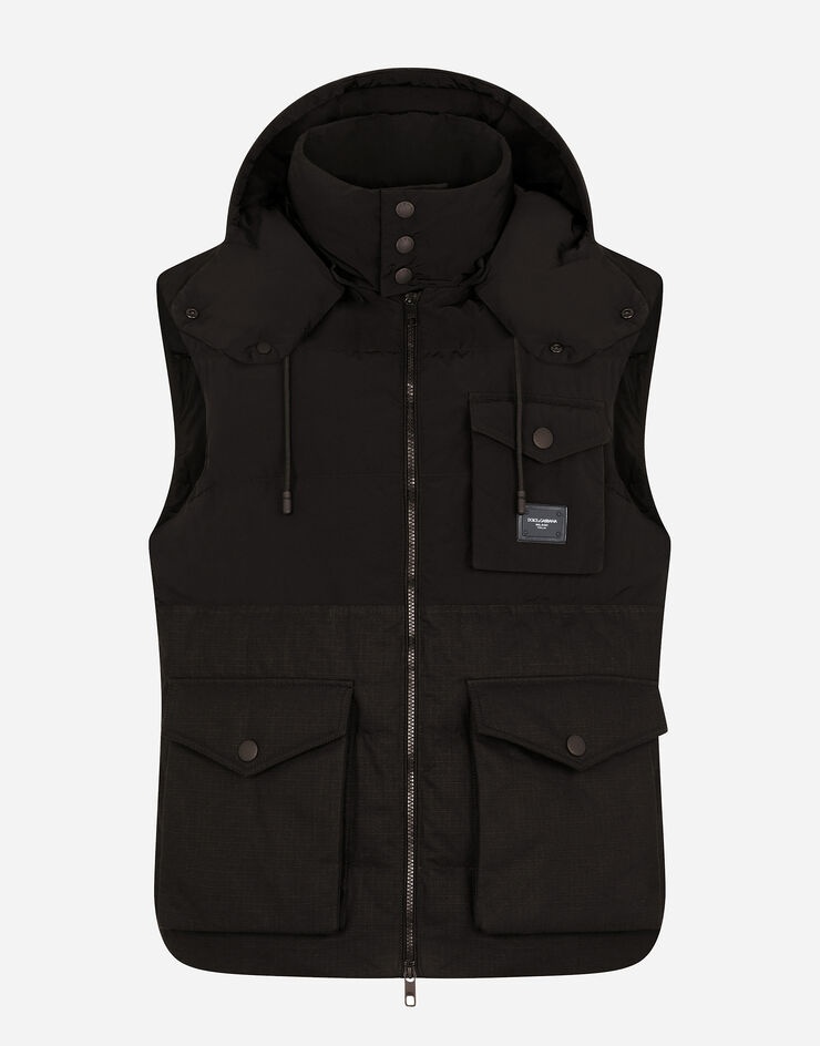 Quilted gilet with hood and branded plate - 3