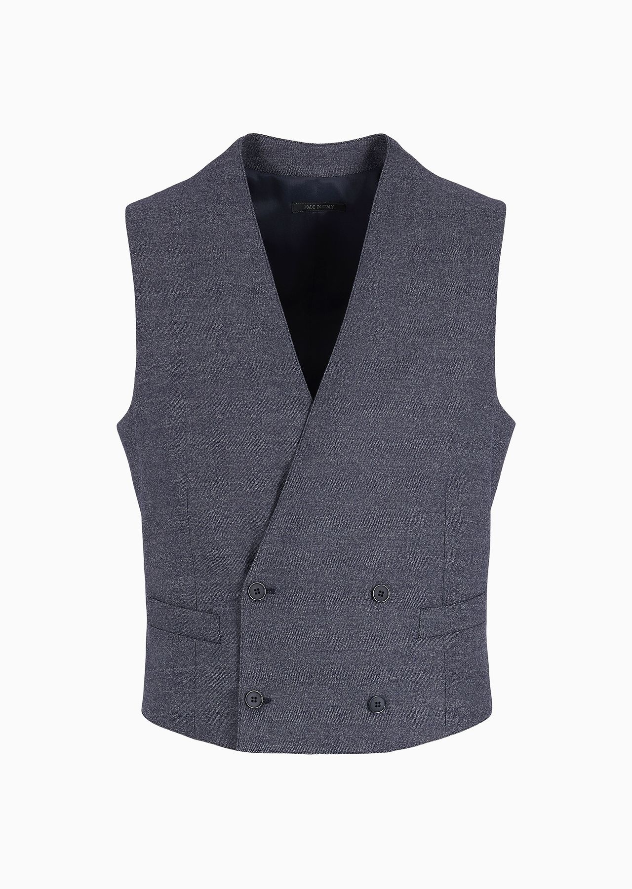 Double breasted waistcoat in denim-effect virgin wool and cashmere - 1