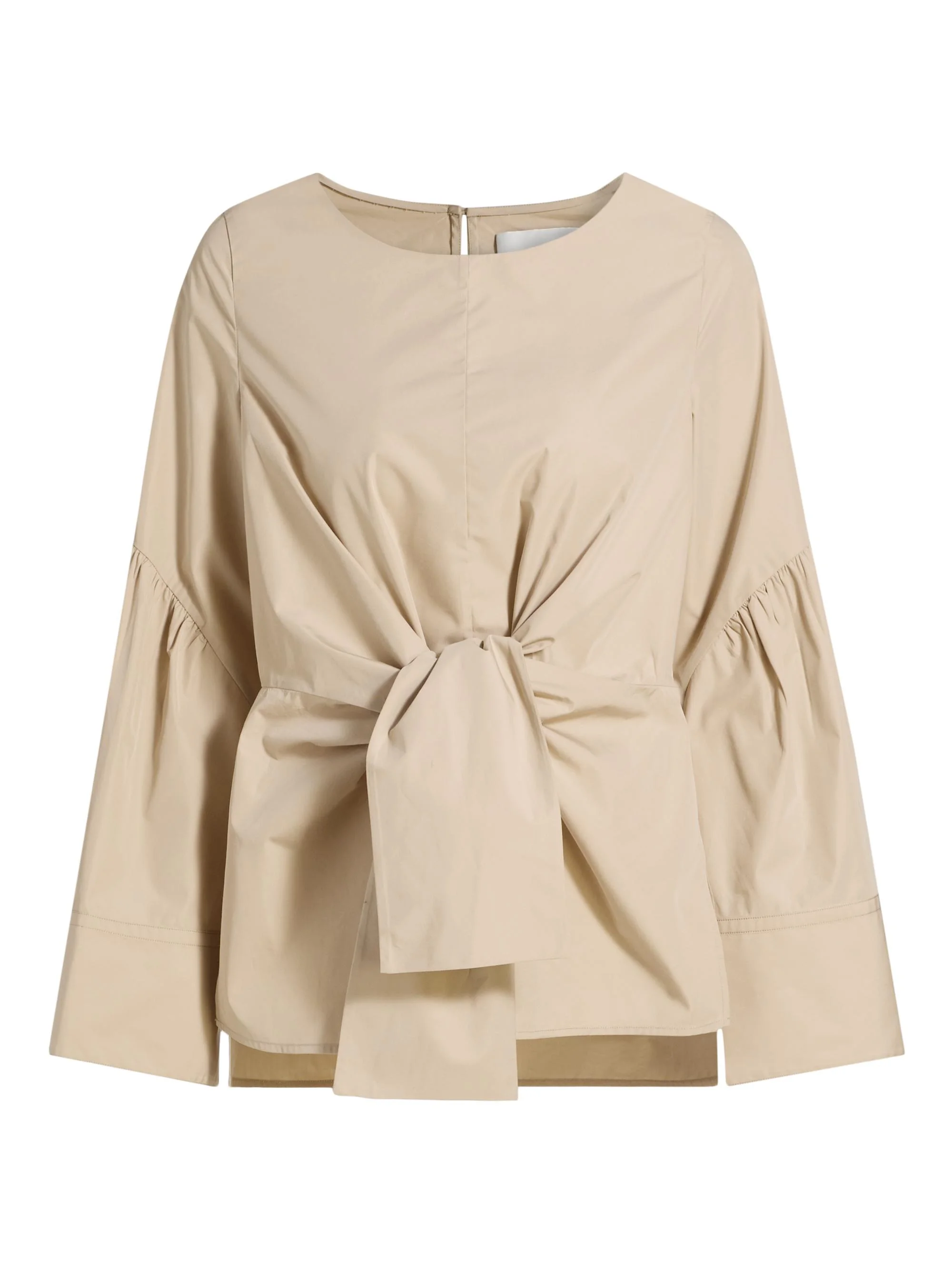 Women's Tie-Front Cotton-Blend Long-Sleeve Shirt - Khaki - 1