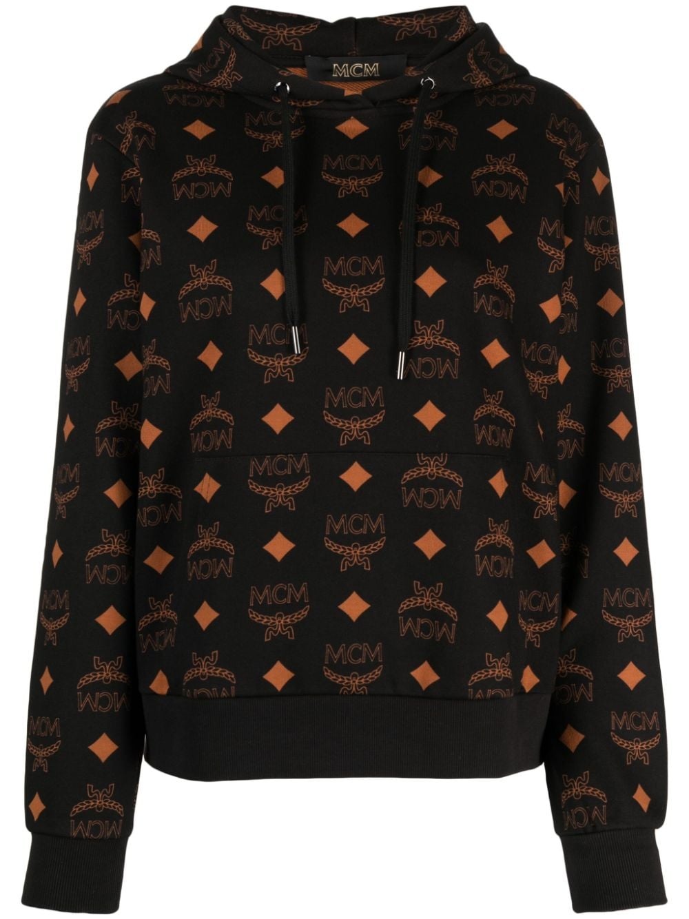 monogram-print cotton hoodie - 1