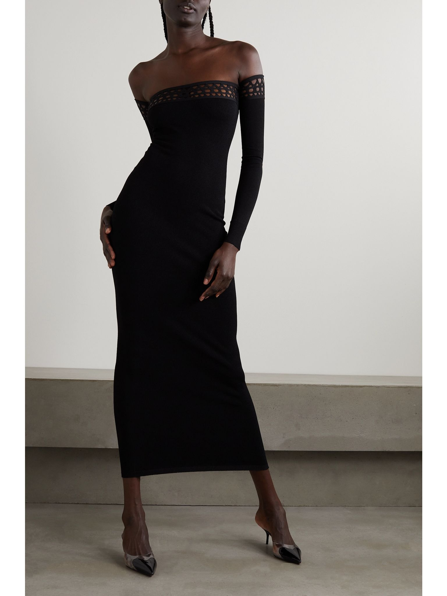 Archetypes convertible off-the-shoulder stretch-knit midi dress Black - 2