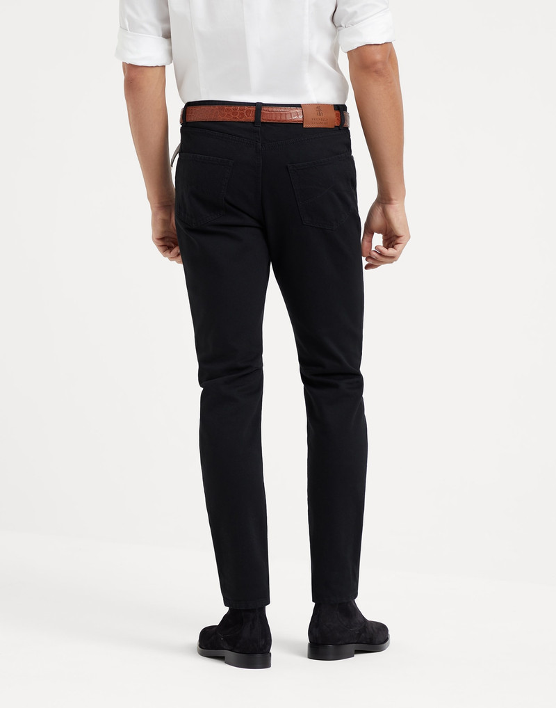 Brunello Cucinelli Garment-dyed leisure fit five-pocket trousers in slubbed cotton denim outlook