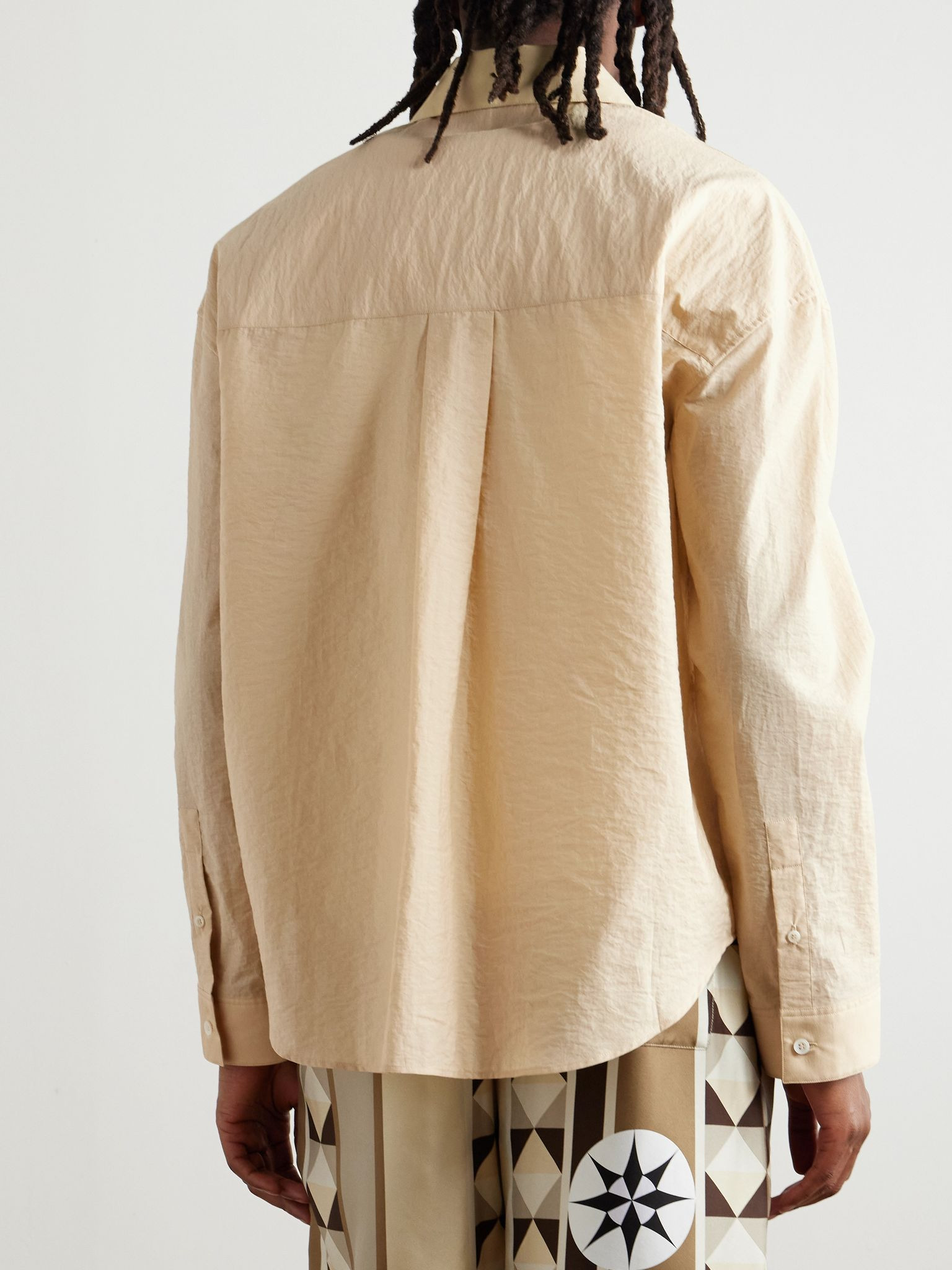 + Paula's Ibiza Logo-Embroidered Crinkled Cotton-Blend Shirt Beige - 4