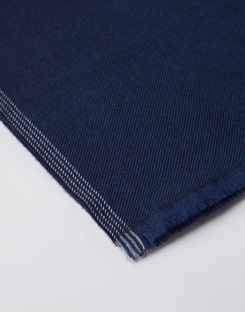 Brunello Cucinelli Wool and cashmere diagonal scarf with striped edge outlook