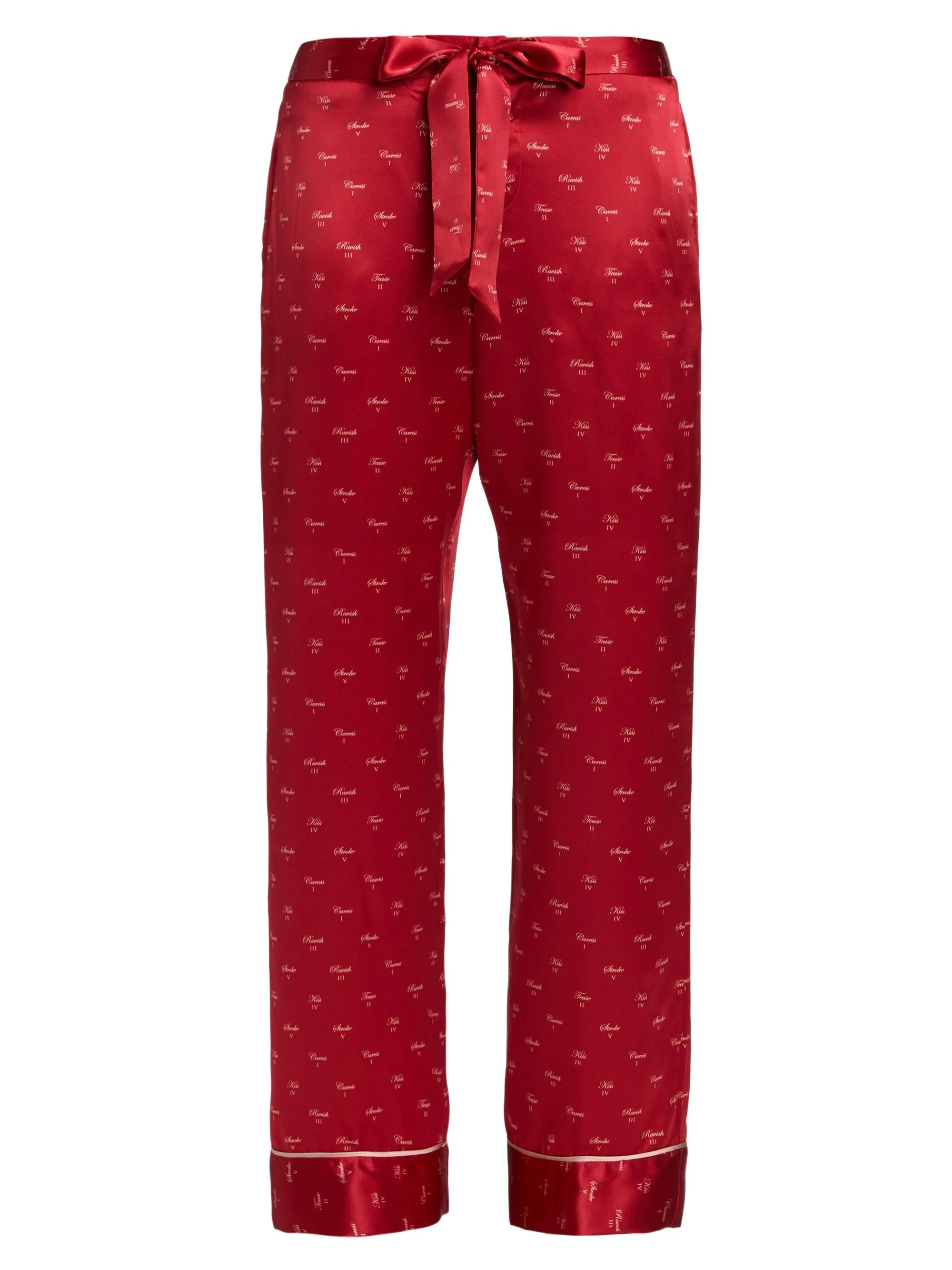Women's Kiss Print Silk Pajama Pants - Kiki Red And Buff - 1
