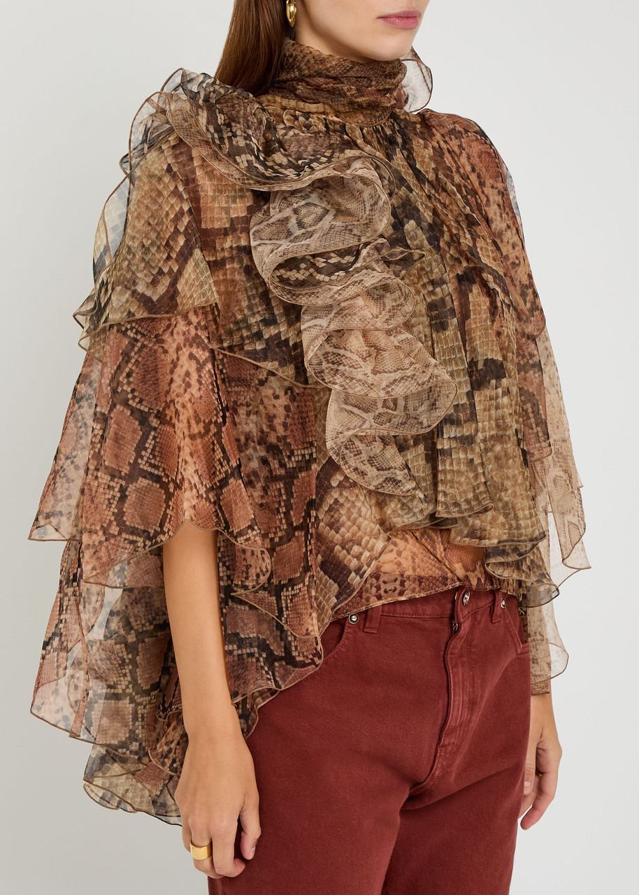 Zimmermann Memento Python-print Ruffled Silk-organza Blouse - 2