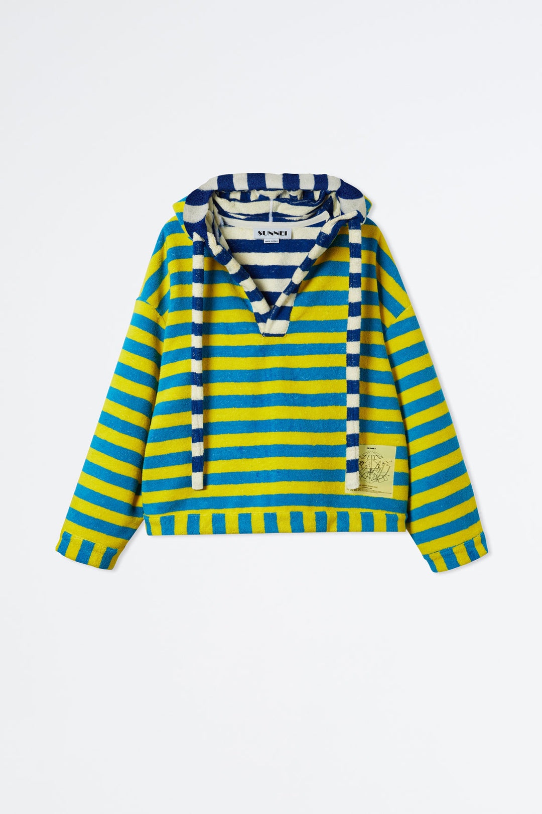 AZURE AND YELLOW STRIPED BEACH HOODIE - 3