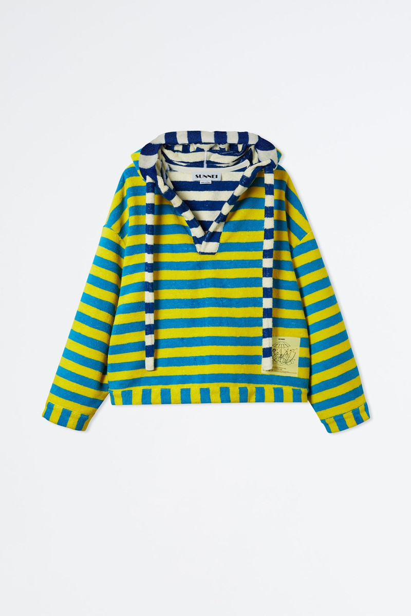 AZURE AND YELLOW STRIPED BEACH HOODIE 3