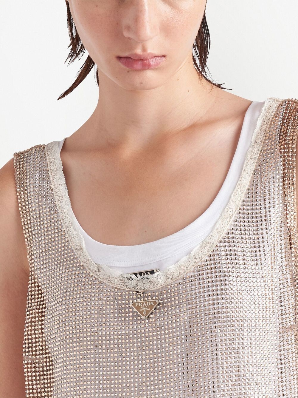 rhinestone-embellished mesh minidress - 4