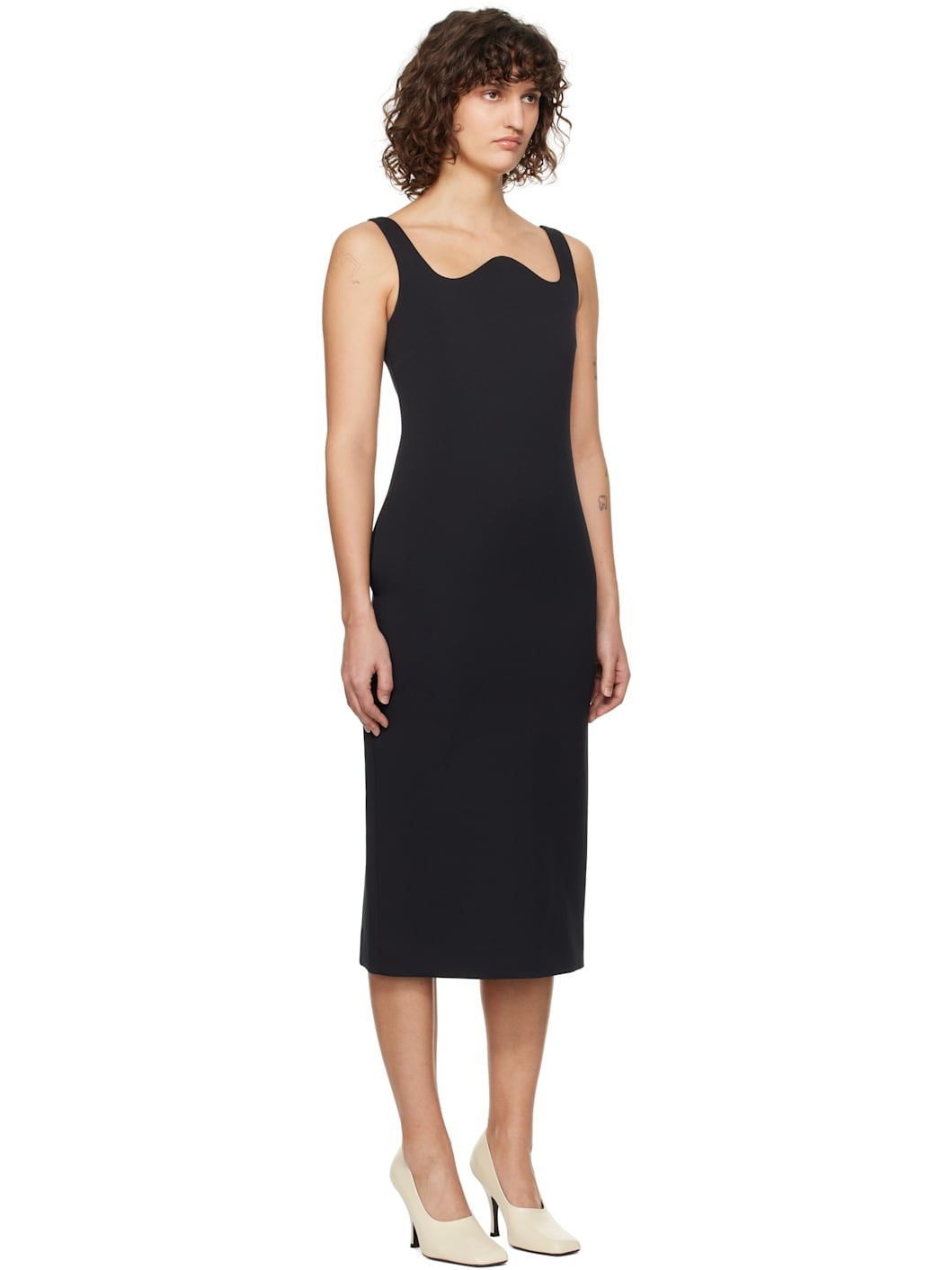 Black RC Signature Curved Neck Midi Dress - 2