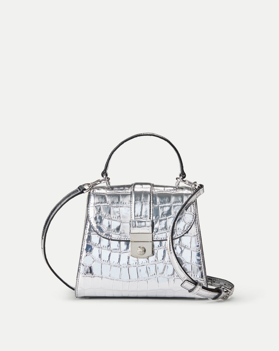 CROC-EMBOSSED CREST LOCK TOP HANDLE BAG - 1