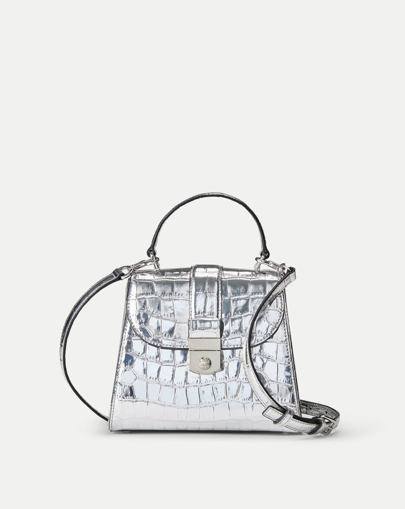 CROC-EMBOSSED CREST LOCK TOP HANDLE BAG 1