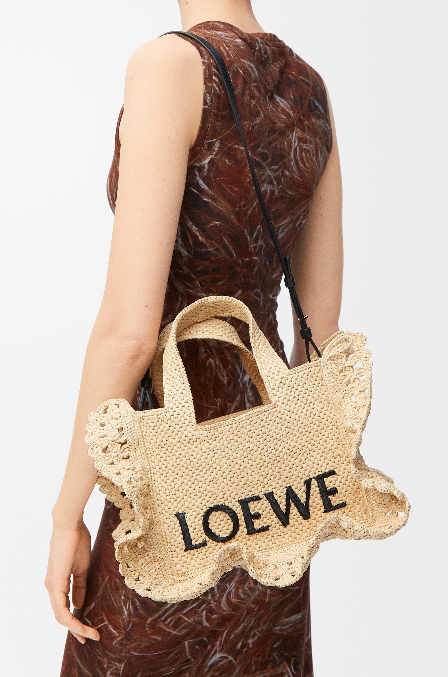 Small LOEWE Font tote in raffia - 3