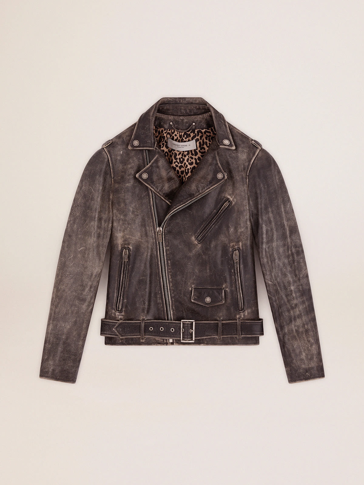 Men's biker jacket in distressed leather - 1