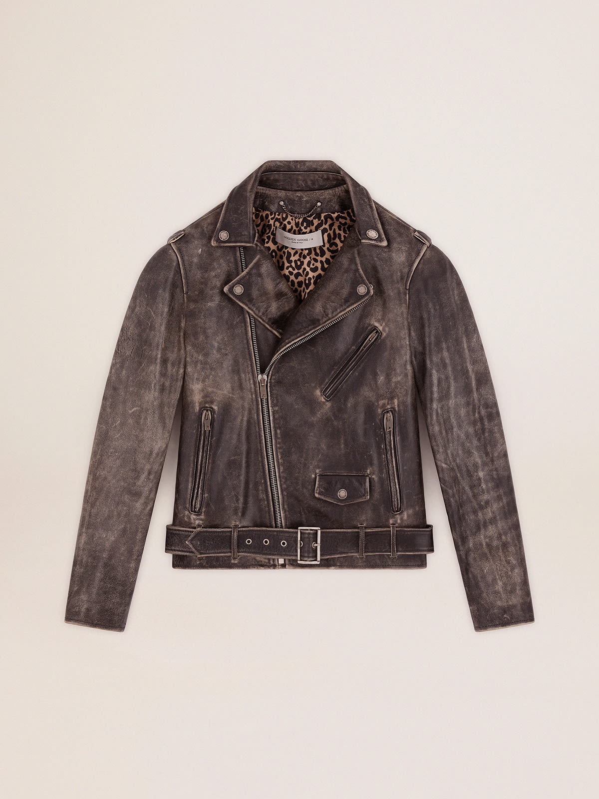 Golden Goose Men's biker jacket in distressed leather | REVERSIBLE